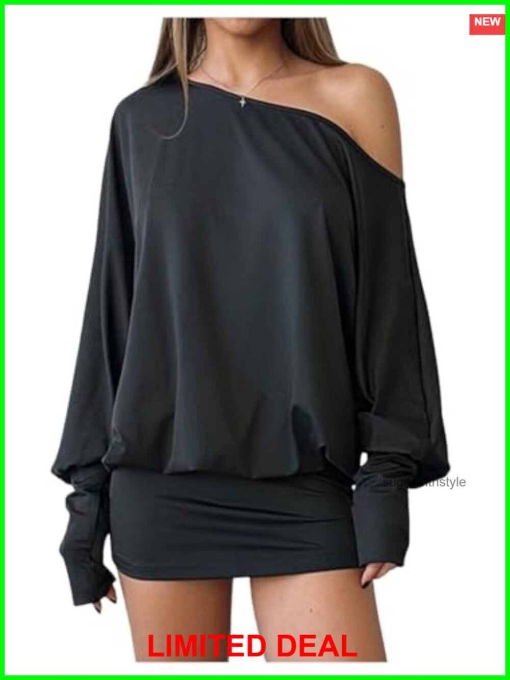 SOLY HUX Off Shoulder Long Sleeve Bodycon Mini Dress Thumb Holes
